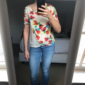 Ulla Johnson floral sheer cream blouse